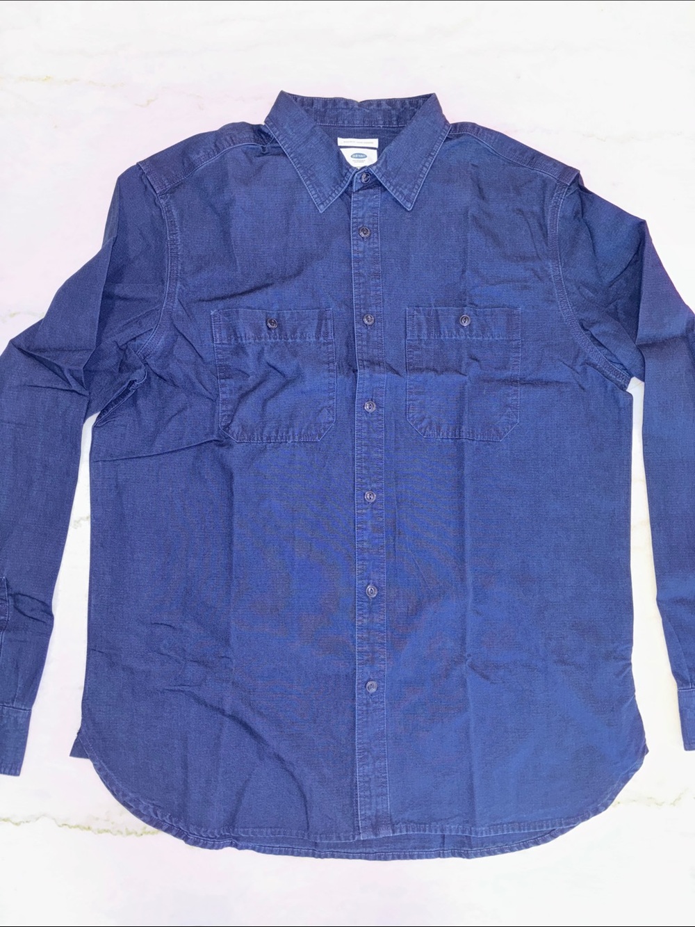 Old Navy Regular Fit Men's Long-Sleeve Button-Down Shirt Dark Indigo LARGE NWT